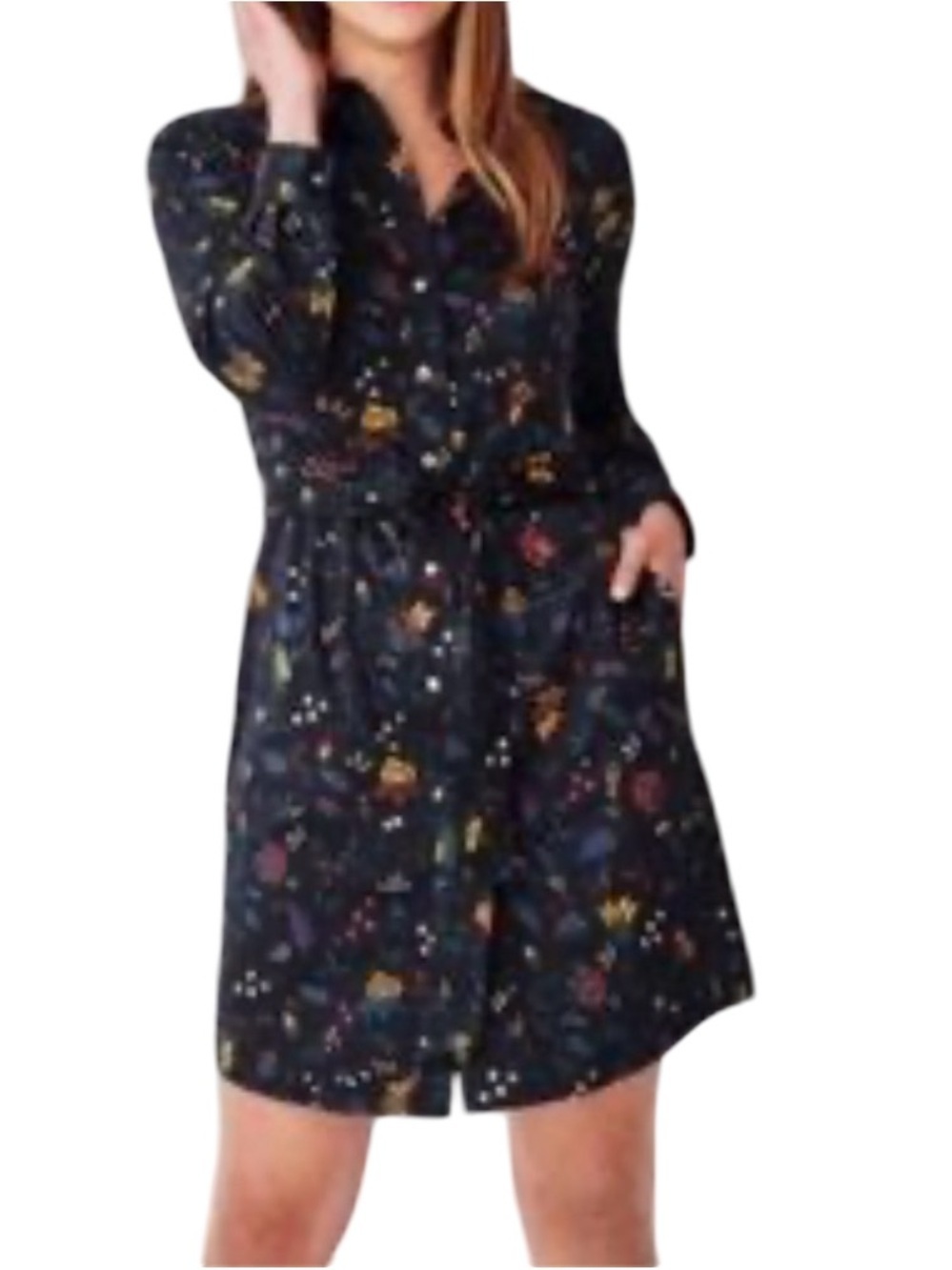 UNTUCKit Navy Floral Button-Front Shirt Size 10 P2P 19” - Picture 3 of 5